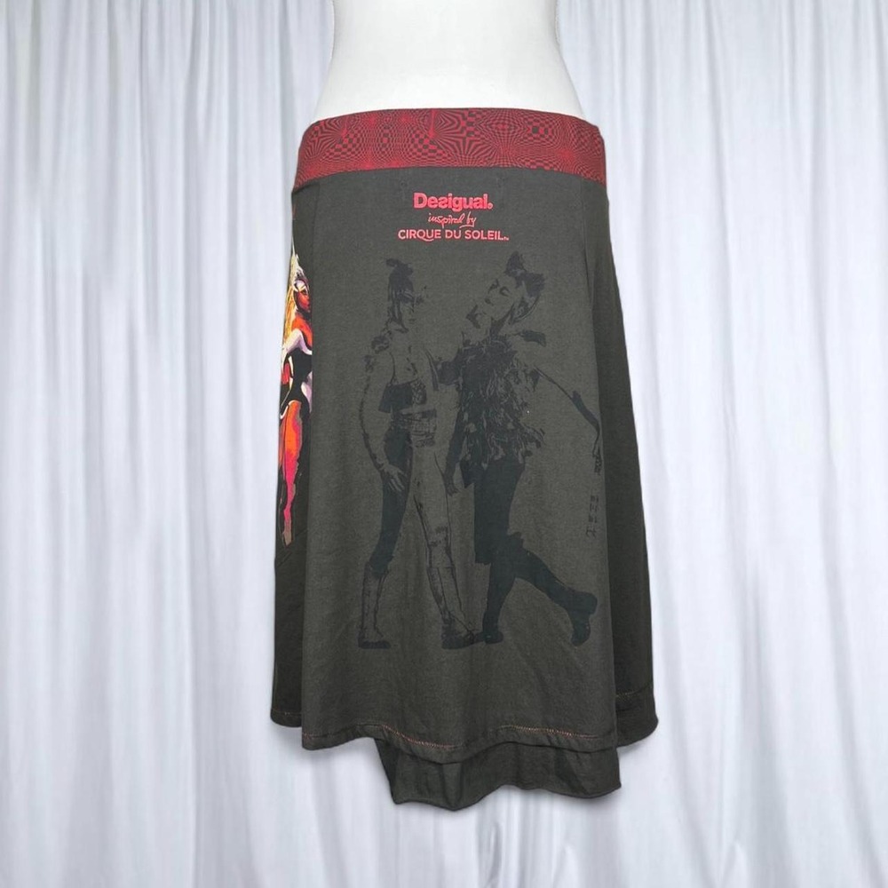 Desigual Cirque Du Soleil Graphic A-Line Skirt Gray Y2K